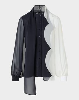 Akris Colorblock Silk Crepe Scarf Blouse