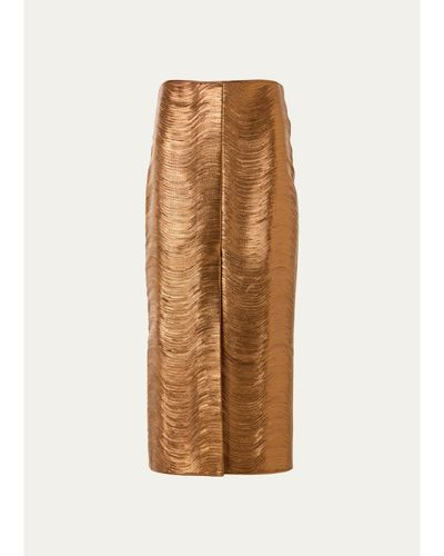 Akris Embroidered Lame Nappa Leather Midi Pencil Skirt