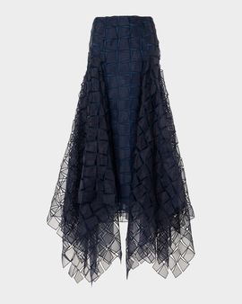 Akris Embroidered Organza Handkerchief Midi Skirt