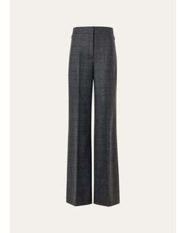 Akris Fior Prince of Whales Wool Flannel Wide-Leg Pants