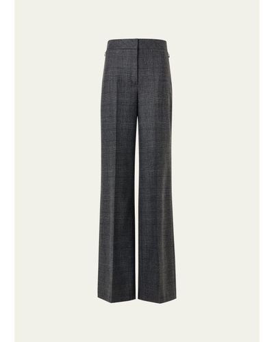 Akris Fior Prince of Whales Wool Flannel Wide-Leg Pants