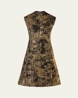 Akris Fragmented Techno Lame Jacquard Sleeveless Dress
