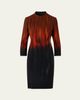 Akris Fuego-Print Long-Sleeve Wool Double-Face Slit Dress - 1