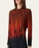 Akris Fuego-Print Long-Sleeve Wool Double-Face Slit Dress - 5