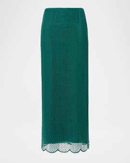 Akris Grid Embroidered Scalloped Midi Skirt
