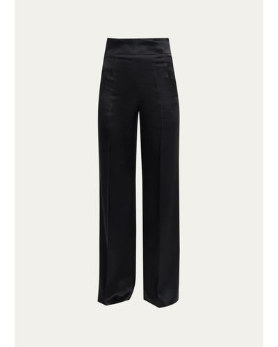 Akris High-Rise Silk Satin Wide-Leg Trousers