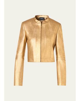 Akris Klaus Lamé Nappa Leather Crop Jacket