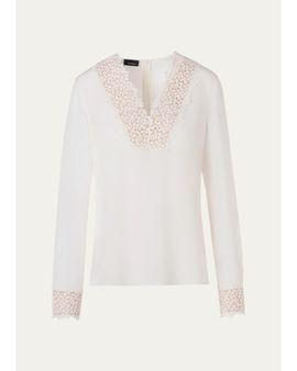 Akris Lace V-Neck Long-Sleeve Blouse