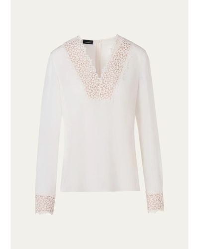 Akris Lace V-Neck Long-Sleeve Blouse