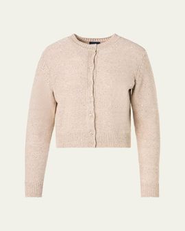 Akris Linen-Cotton Micro Sequin Knit Cardigan Sweater