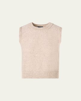 Akris Linen-Cotton Micro Sequin Sleeveless Knit Top