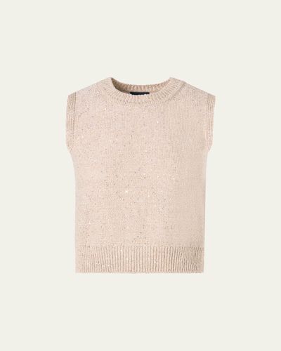 Akris Linen-Cotton Micro Sequin Sleeveless Knit Top
