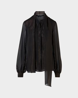 Akris Metallic-Stripe Gathered Blouse