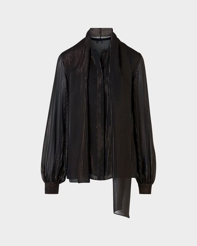 Akris Metallic-Stripe Gathered Blouse