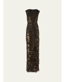 Akris Metallic Organza Tiles Sleeveless Column Gown