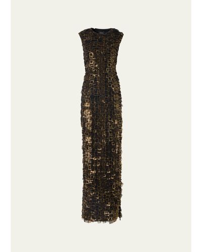 Akris Metallic Organza Tiles Sleeveless Column Gown
