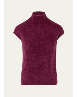 Akris Mock-Neck Cloud Cashmere Cap-Sleeve Sweater
