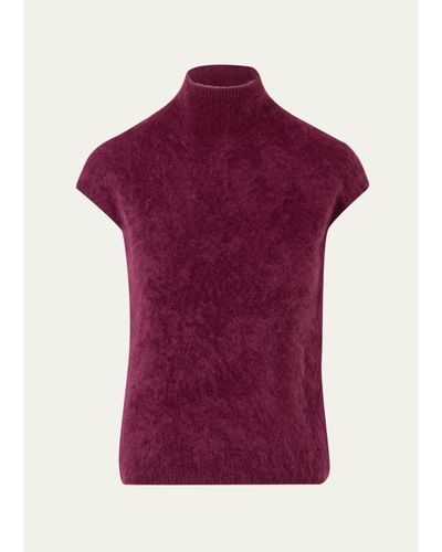 Akris Mock-Neck Cloud Cashmere Cap-Sleeve Sweater