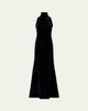 Akris Mock-Neck Fringe Knot Sleeveless Velvet Trumpet Gown - 1