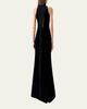 Akris Mock-Neck Fringe Knot Sleeveless Velvet Trumpet Gown - 3