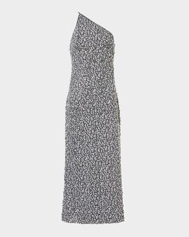 Akris One-Shoulder Sequin Net Midi Dress