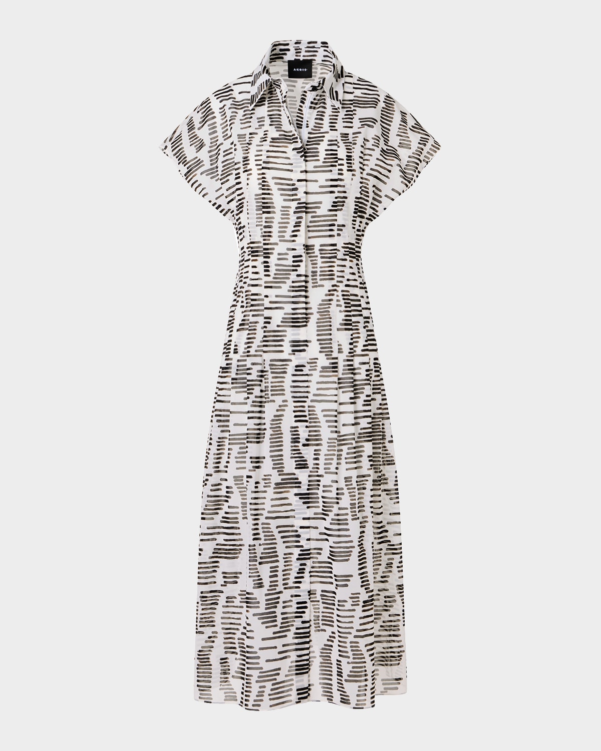 Akris Pleated Abstract-Print Cotton Voile Midi Dress