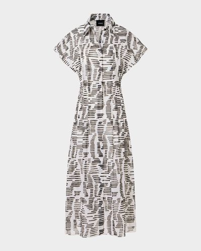 Akris Pleated Abstract-Print Cotton Voile Midi Dress
