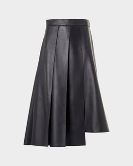 Akris Pleated Leather A-Line Skirt
