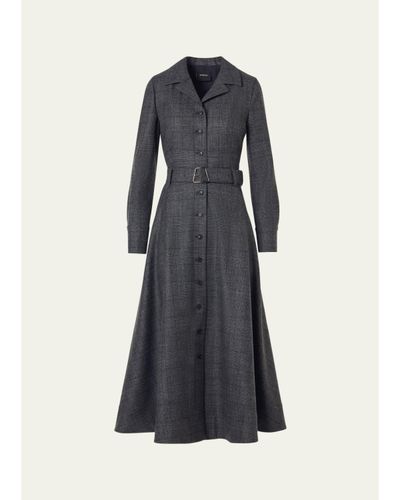 Akris Prince Of Whales Wool Stretch Flannel Belted Midi Shirtdress