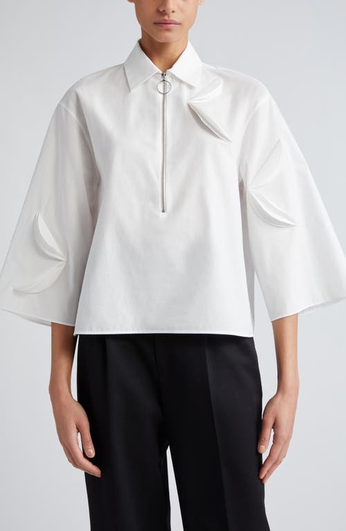 AKRIS punto 半袖 ツイードトップス フリンジ Akris punto - 3D Appliqué Cotton Gabardine Half-Zip Top