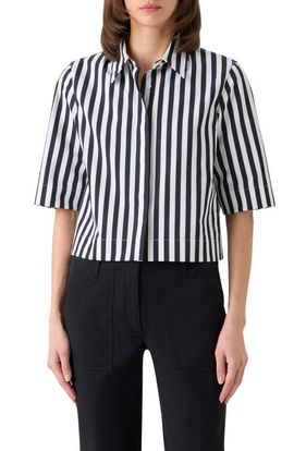 Akris punto Akris punto Boxy Kodak Stripe Short Sleeve Cotton Poplin Button-Up Shirt