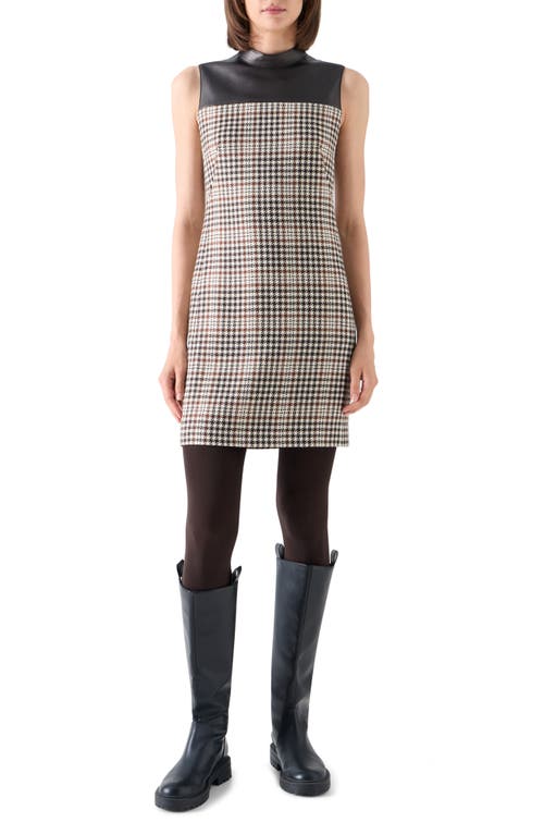 Akris punto Akris punto Check Tweed Wool Blend Shift Dress with Faux Leather Trim