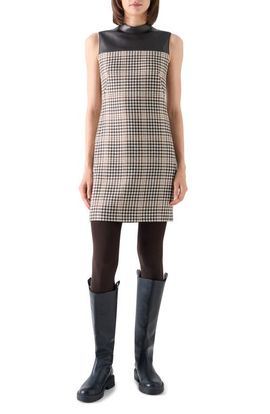 Akris punto Akris punto Check Tweed Wool Blend Shift Dress with Faux Leather Trim