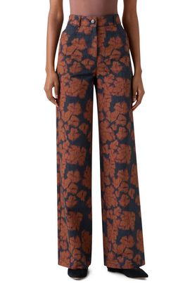 Akris punto Akris punto Coop Ikat Floral High Waist Cotton Blend Canvas Pants
