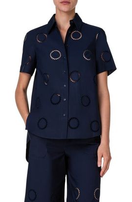 Akris punto Akris punto Embroidered Eyelet Cotton Button-Up Shirt