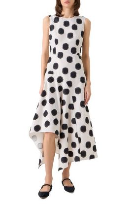 Akris punto Akris punto Fringed Fil Coupé Polka Dot Jacquard Asymmetric Fit & Flare Dress