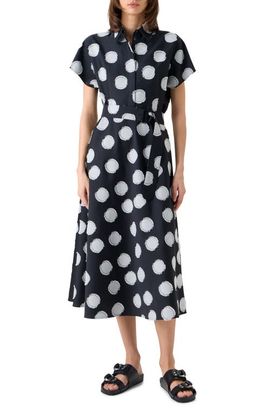 Akris punto Akris punto Fringed Fil Coupé Polka Dot Jacquard Belted A-Line Shirtdress