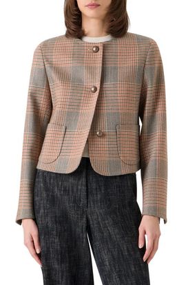 Akris punto Akris punto Glen Plaid Collarless Stretch Wool Jacket