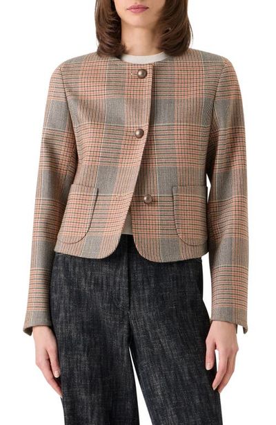 Akris punto Akris punto Glen Plaid Collarless Stretch Wool Jacket