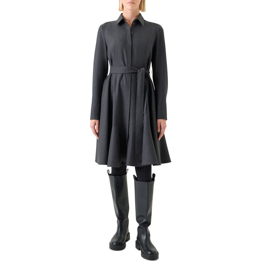 Akris punto Akris punto Long Sleeve Belted Virgin Wool Flannel Shirtdress