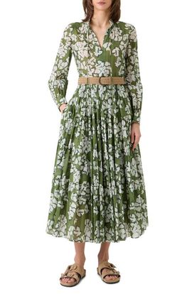Akris punto Akris punto Papercut Flower Long Sleeve Belted Cotton Muslin Tiered Maxi Dress