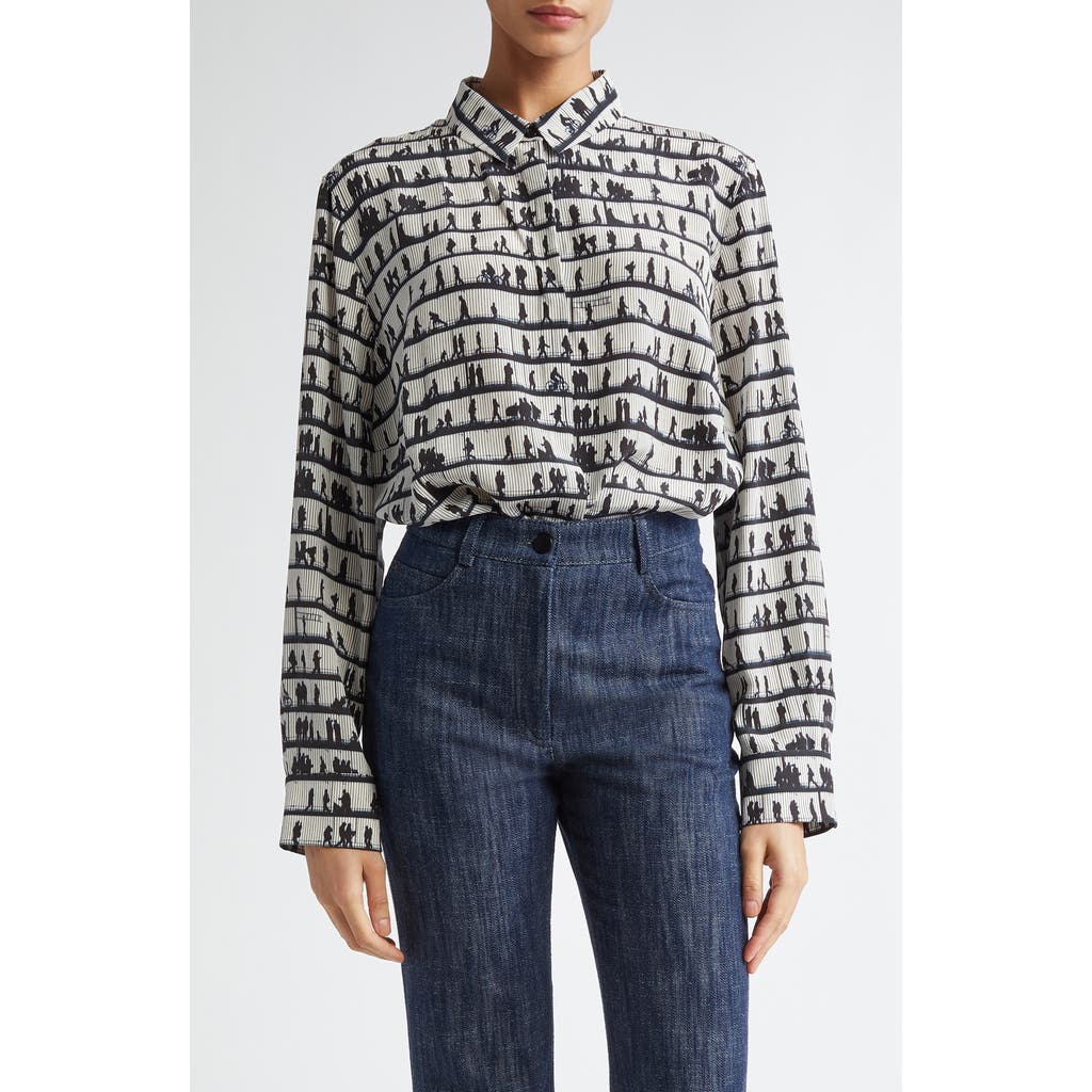 Akris punto Akris punto People Print Silk Crêpe de Chine Button-Up Shirt