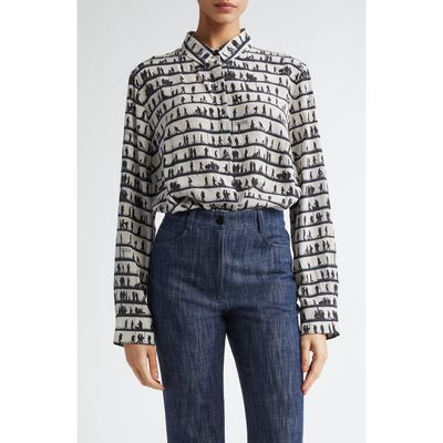 Akris punto Akris punto People Print Silk Crêpe de Chine Button-Up Shirt