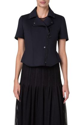 Akris punto Akris punto Peplum Short Sleeve Spacer Knit Biker Jacket