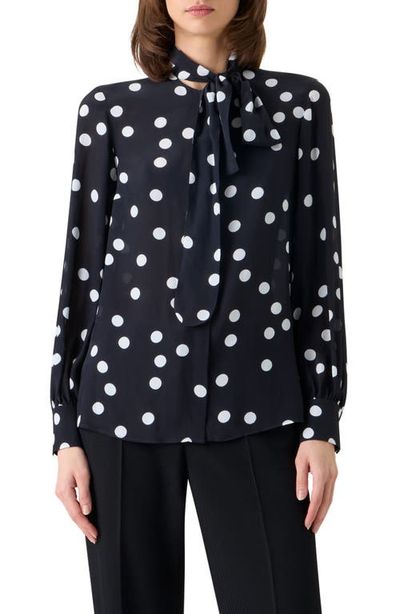 Akris punto Akris punto Polka Dot Silk Georgette Tie Neck Top