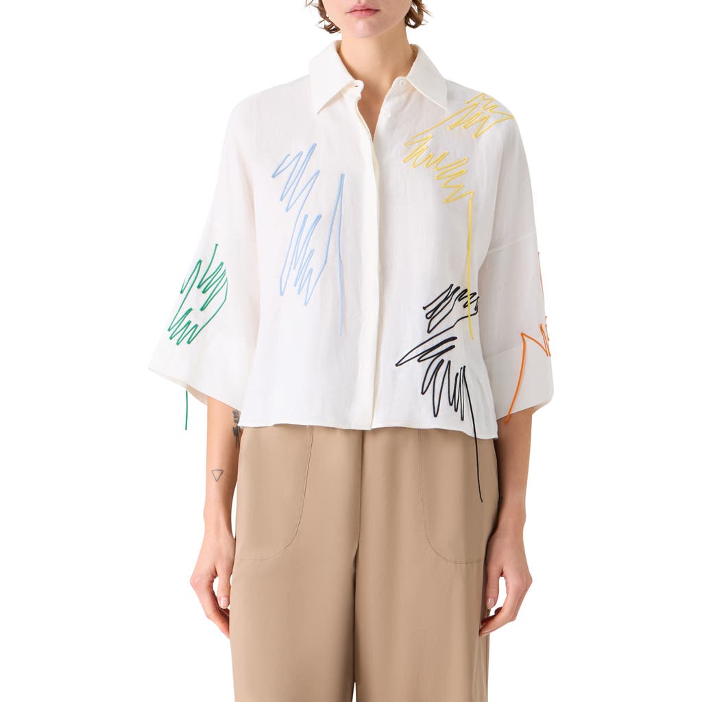 Akris punto Akris punto Scribble Embroidered Linen Button-Up Shirt