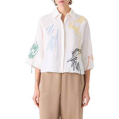 Akris punto Akris punto Scribble Embroidered Linen Button-Up Shirt