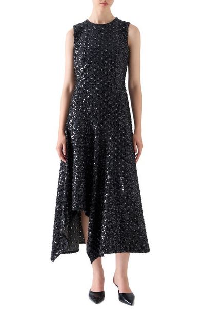 Akris punto Akris punto Starry Sky Sequin Handkerchief Hem Midi Dress