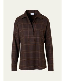 Akris punto Blanket Checked Wool-Blend Flannel Blouse