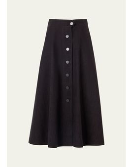 Akris punto Button-Front Cotton Denim Midi Skirt